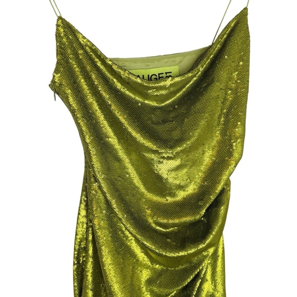 Gauge81 Almora Sequin Mini Dress Lime Green Sz 36 S Ruched Designer Party - Picture 6 of 13